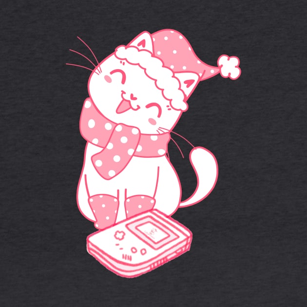 Kawaii pink kitty cat with retro gameboy by LukjanovArt